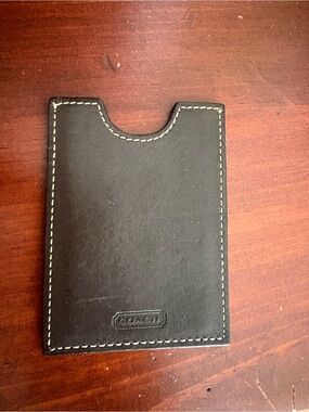 Coach Black Leather Card Holder with White Contrast Stitching